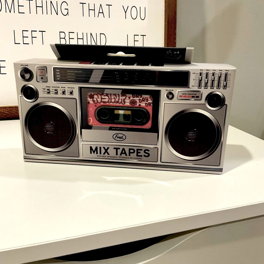 🆕 “No Scrubs” Boombox & Mix Tapes set of 4 kitchen sponges
